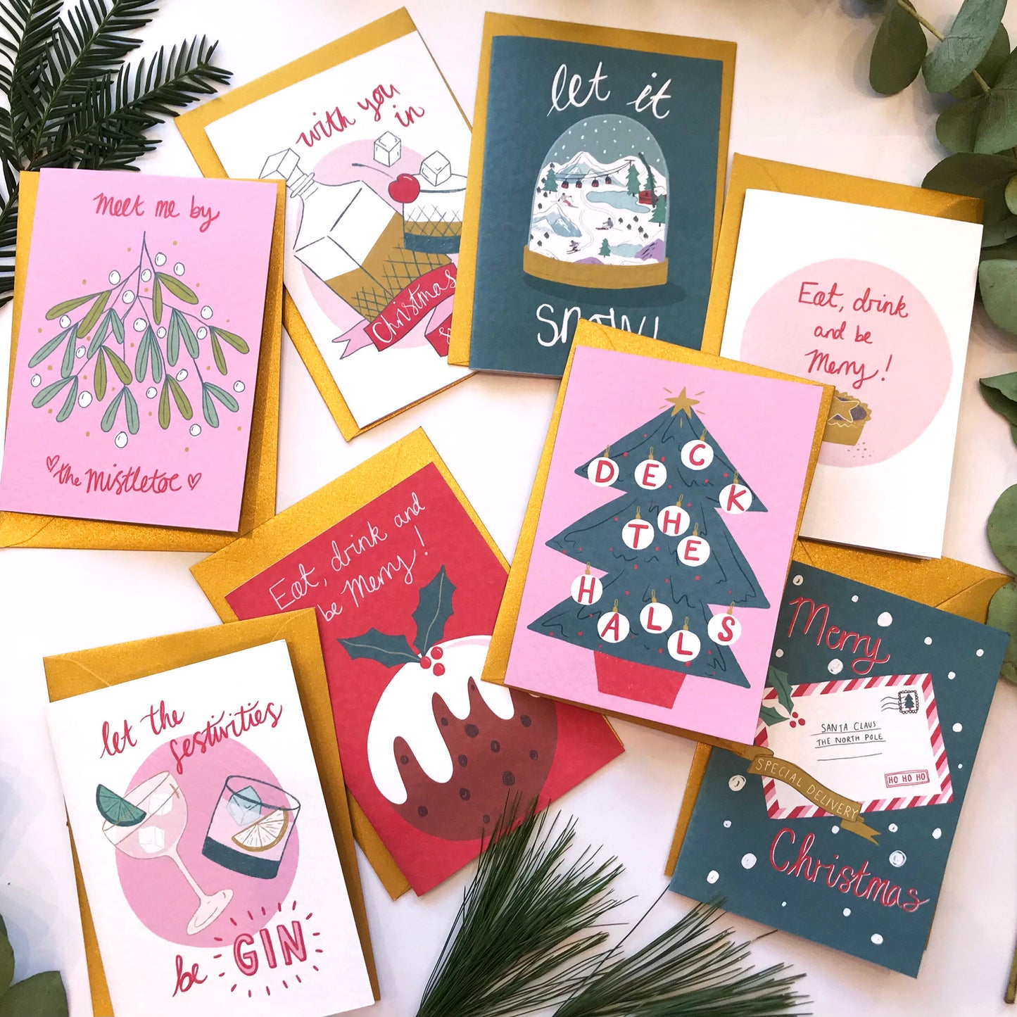 Colourful Christmas card bundle (8 cards)