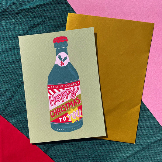 Hoppy Christmas to you, beer bottle card