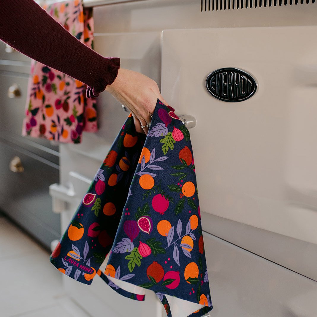 Navy Botanical Fruits Tea Towel