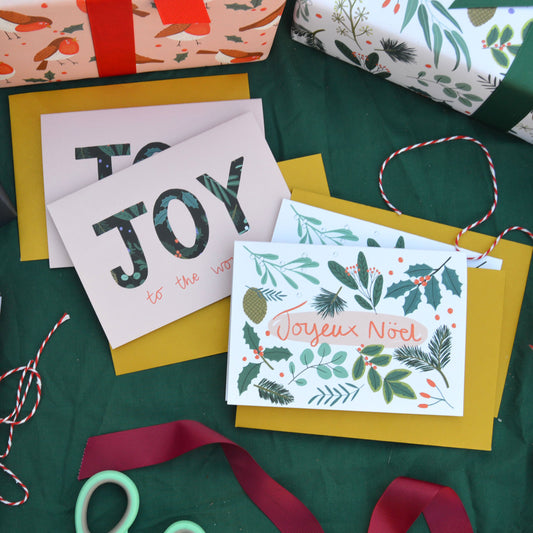 JOY and Joyeaux Noël Christmas Card Set