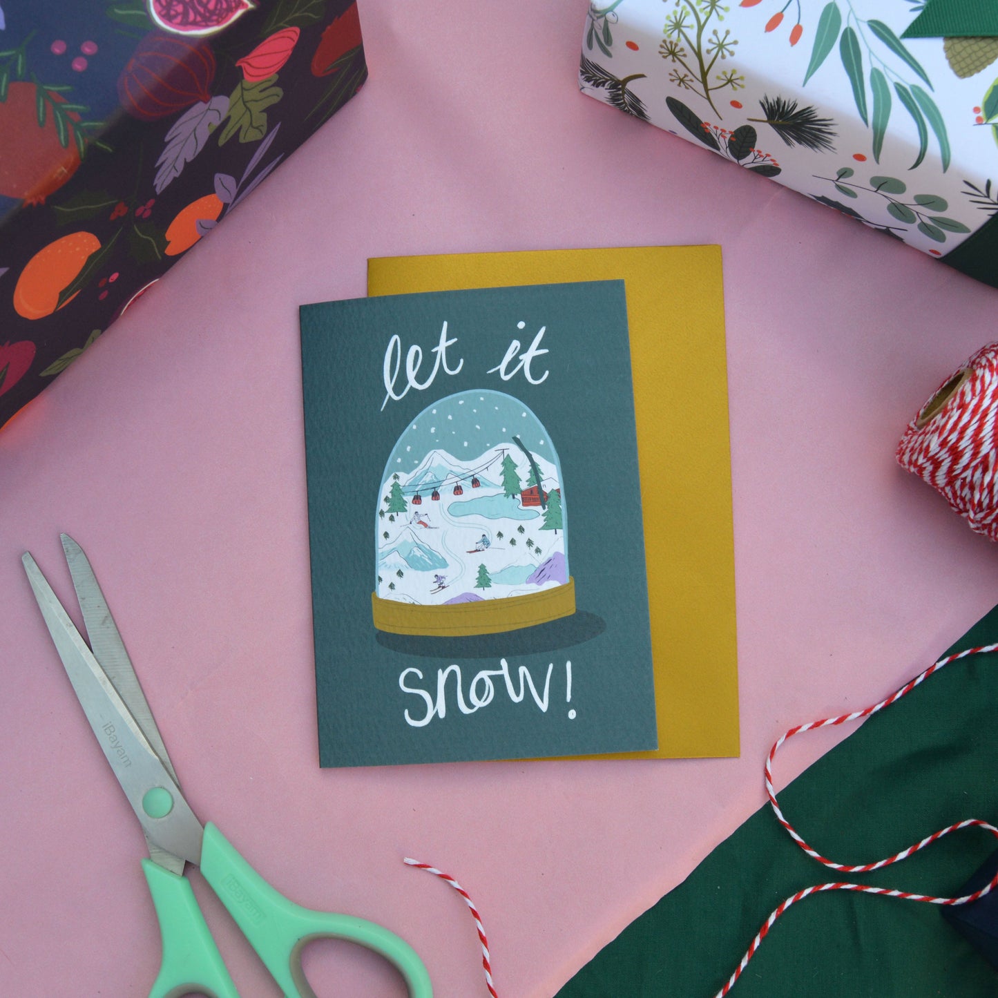 Let it Snow Christmas Card Teal