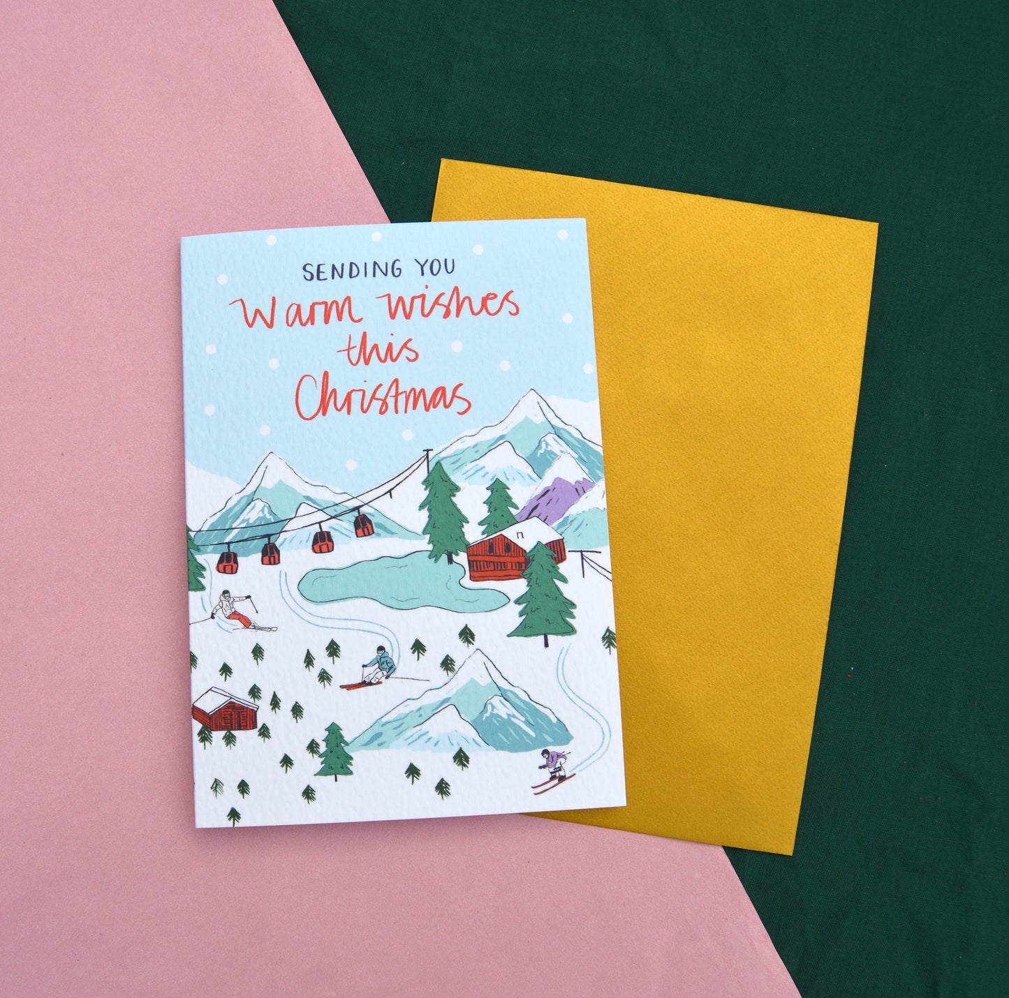 Sending you warm wishes this Christmas, ski scene card