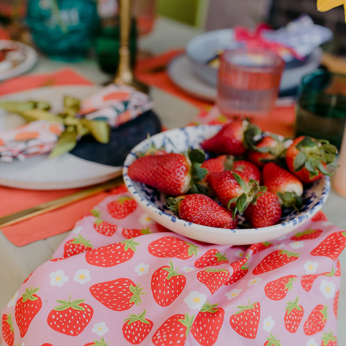 Sweet Strawberries Organic Cotton Tea Towel