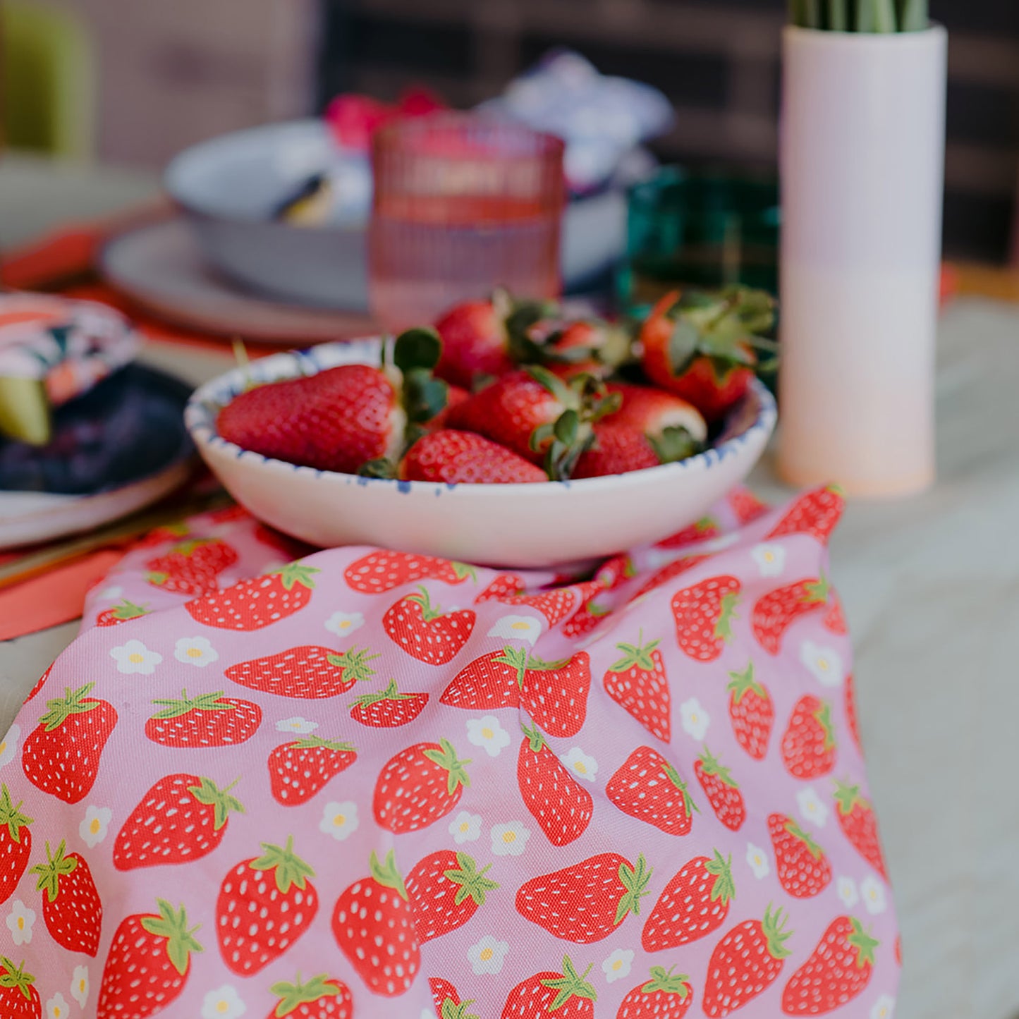 Sweet Strawberries Organic Cotton Tea Towel